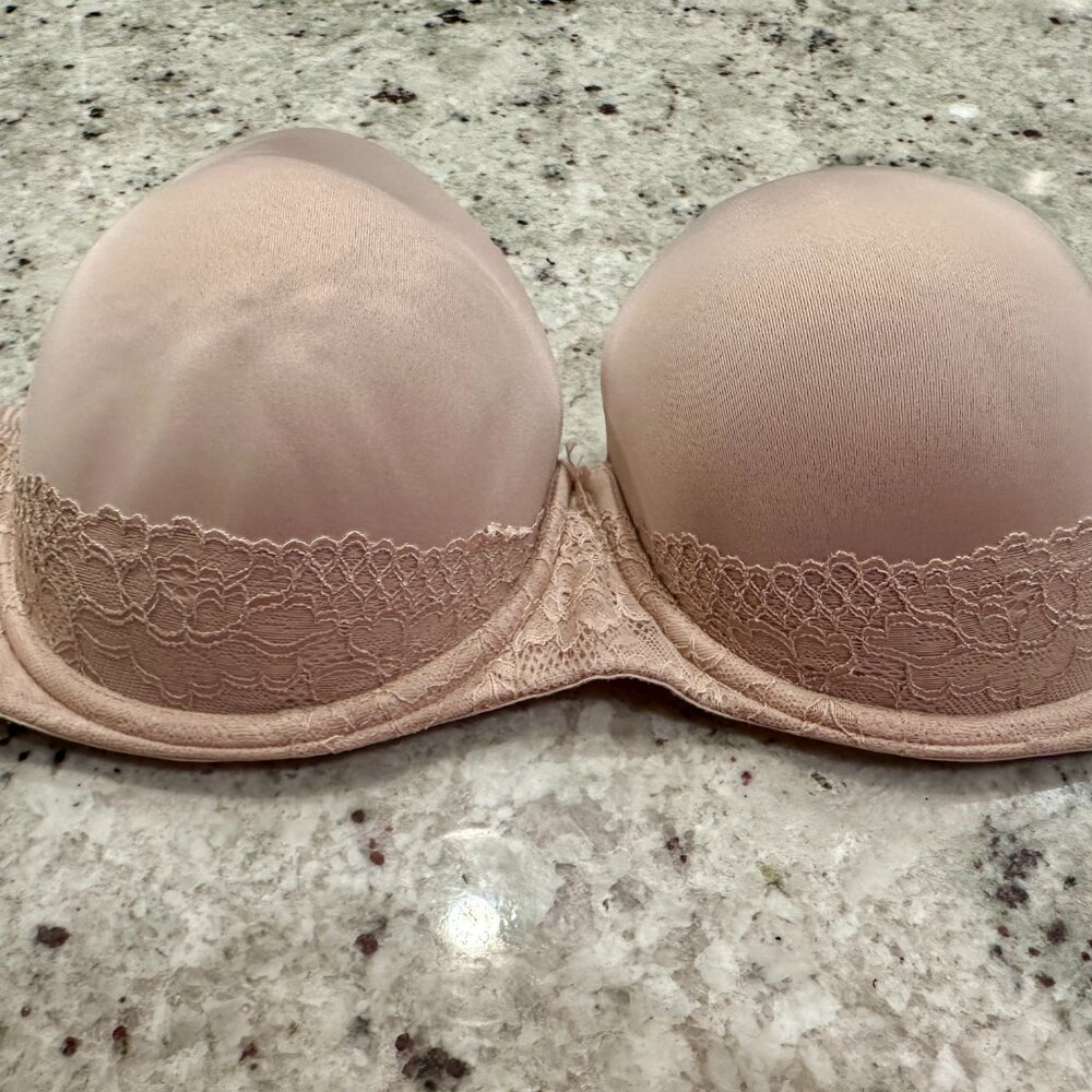 Torrid 46C Bra Beige Push-Up Strapless Lace Trim Underwire No Straps Included